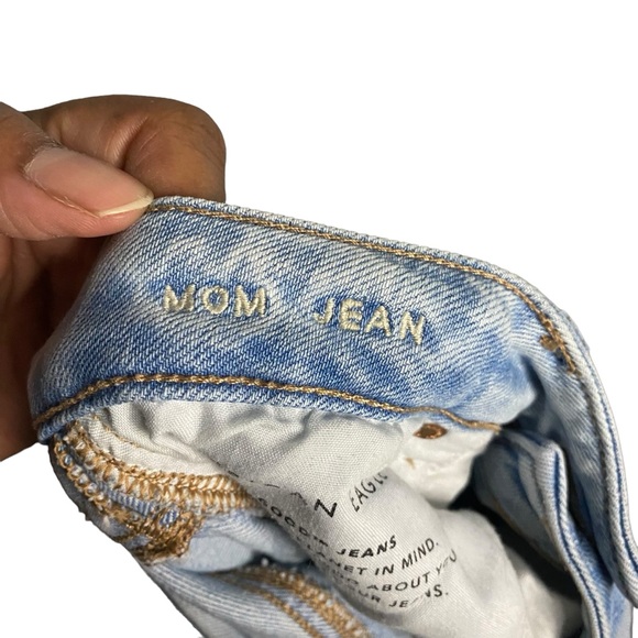 American Eagle Women's Light Wash Distressed High Waisted Mom Jeans - Picture 7 of 9